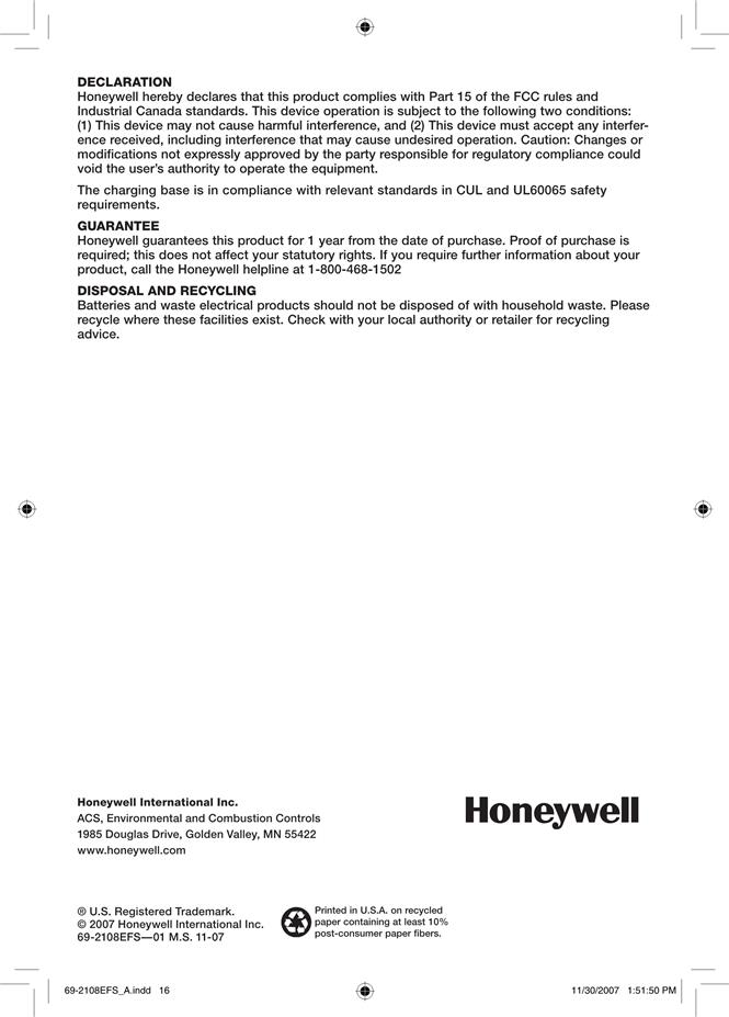  Honeywell RCWL8000A