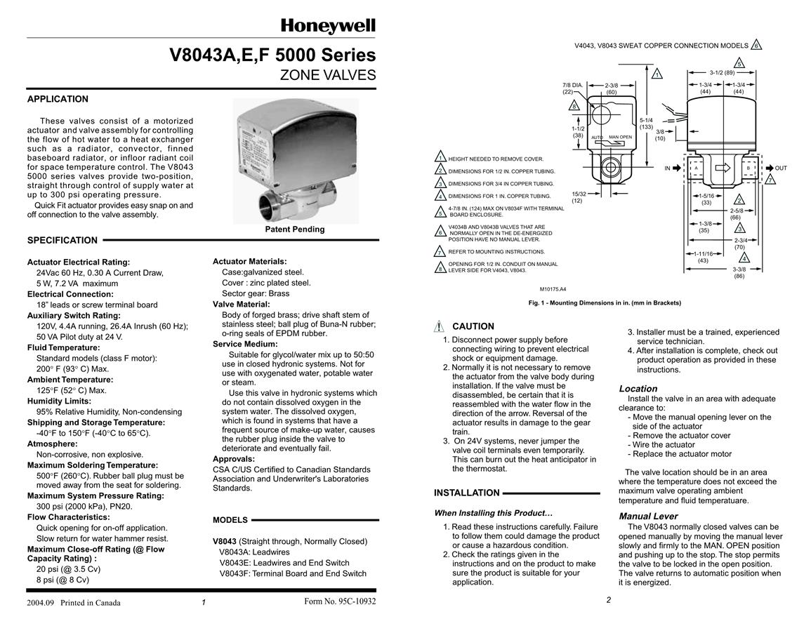  Honeywell V8043A