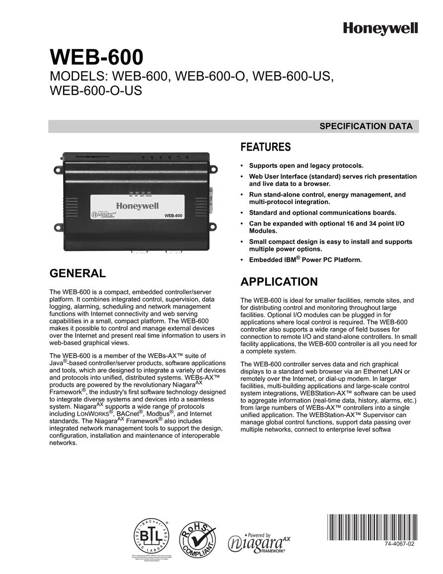  Honeywell WEB 600 O US