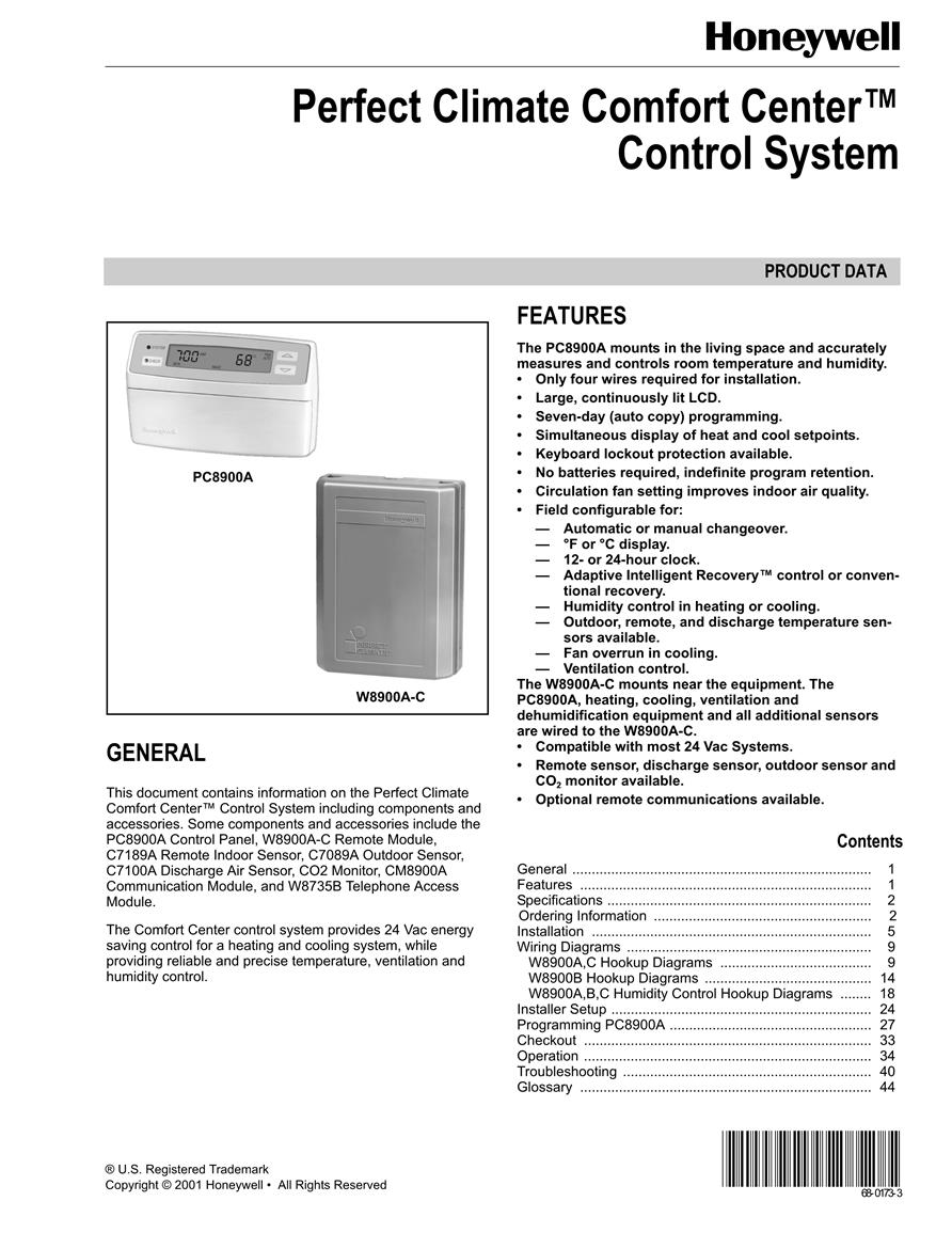  Honeywell perfectclimatecomfortcentercontrolsystem